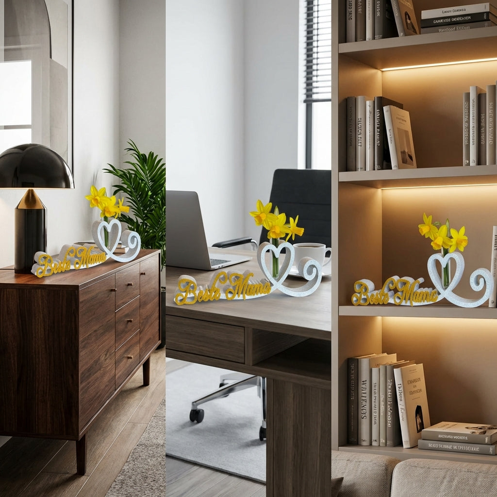 Muttertags‑Geschenk „Herzlinie“ | 3D‑Druck Deko in Marmor‑Optik