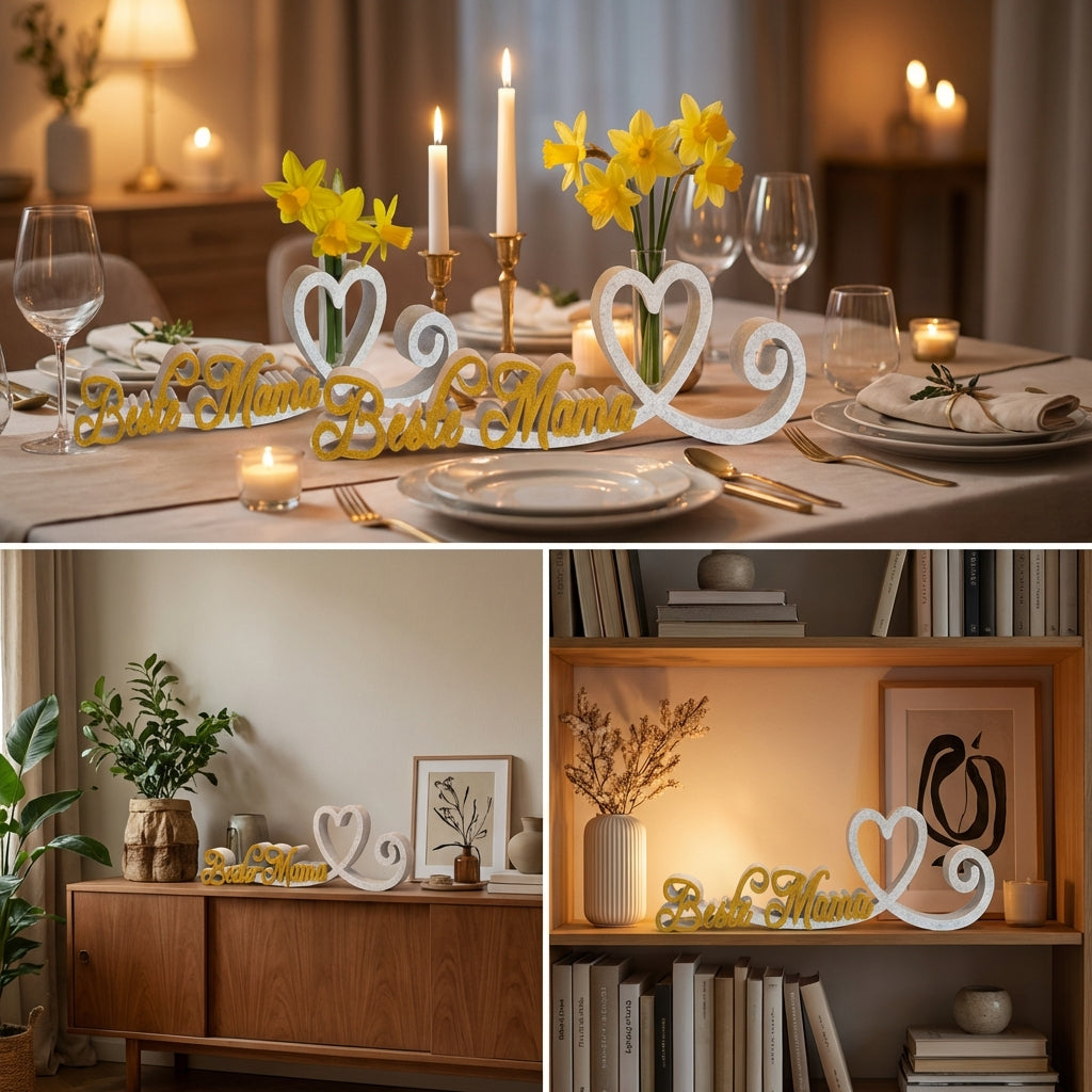 Muttertags‑Geschenk „Herzlinie“ | 3D‑Druck Deko in Marmor‑Optik