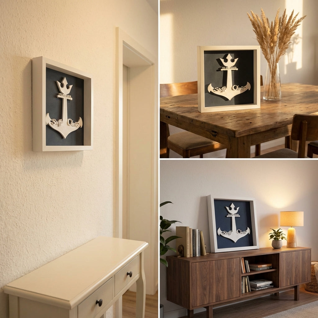 Personalisierter Anker im Rahmen | 3D‑Druck maritime Deko & Geschenk