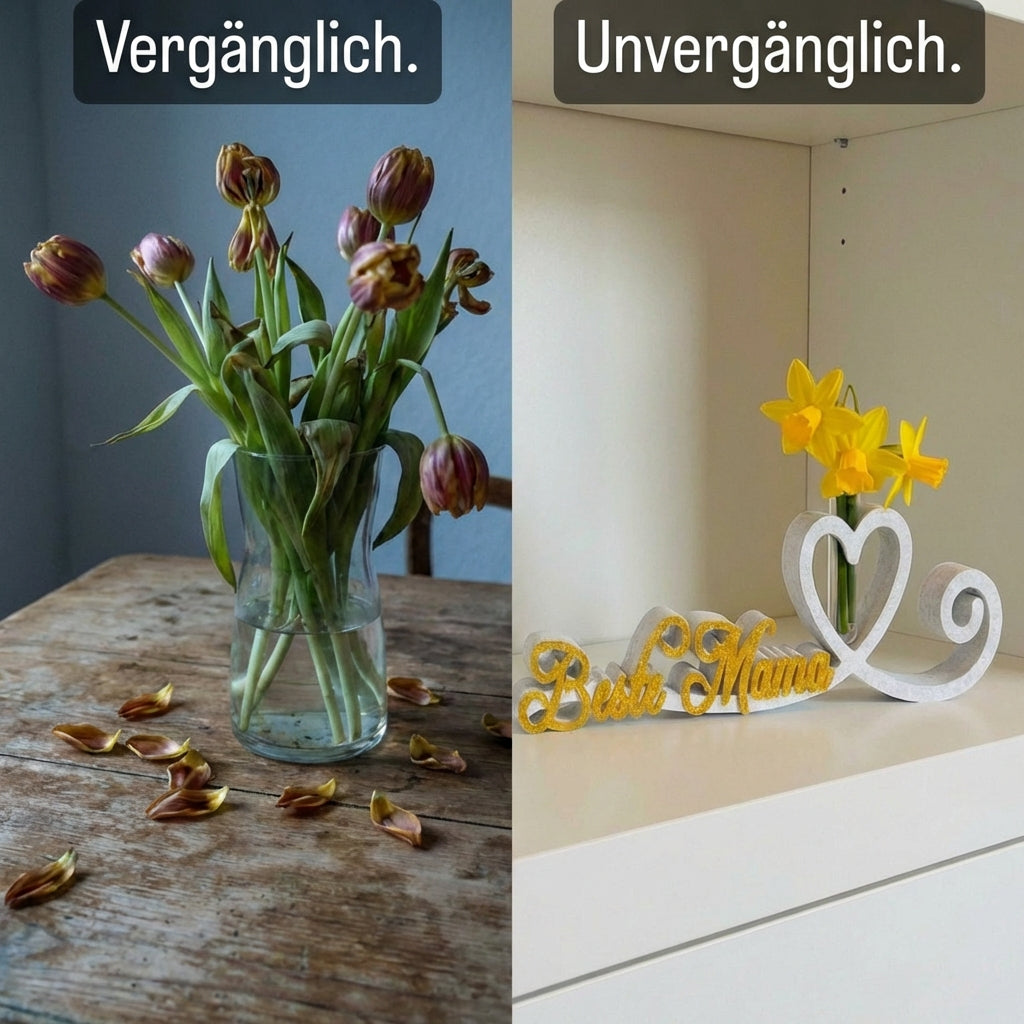 Muttertags‑Geschenk „Herzlinie“ | 3D‑Druck Deko in Marmor‑Optik