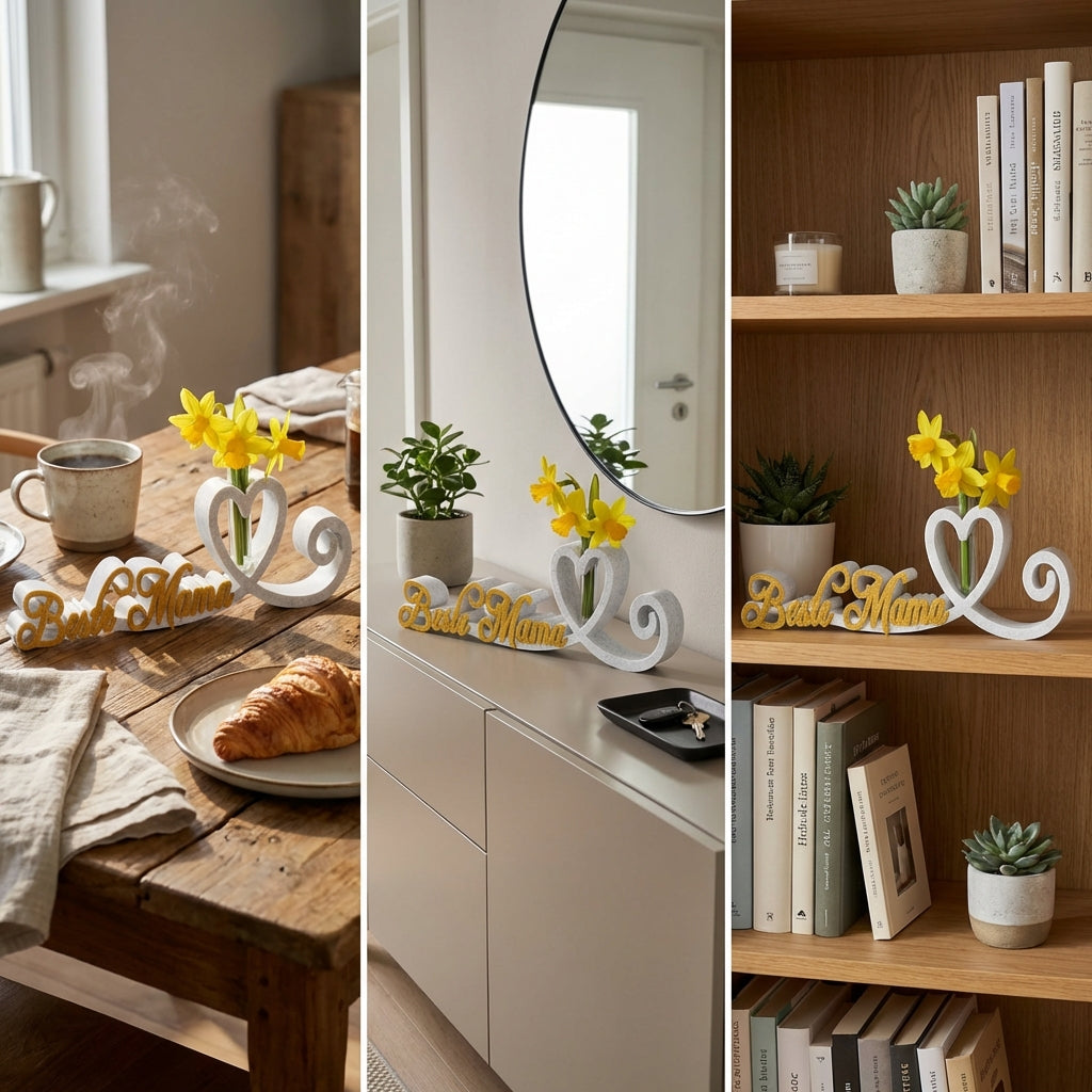 Muttertags‑Geschenk „Herzlinie“ | 3D‑Druck Deko in Marmor‑Optik