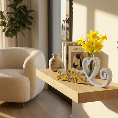 Muttertags‑Geschenk „Herzlinie“ | 3D‑Druck Deko in Marmor‑Optik