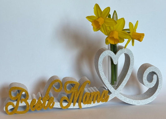 Muttertags‑Geschenk „Herzlinie“ | 3D‑Druck Deko in Marmor‑Optik