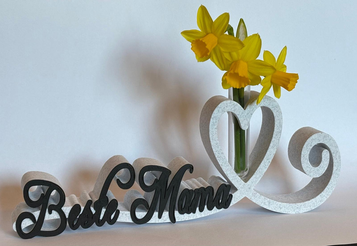 Muttertags‑Geschenk „Herzlinie“ | 3D‑Druck Deko in Marmor‑Optik