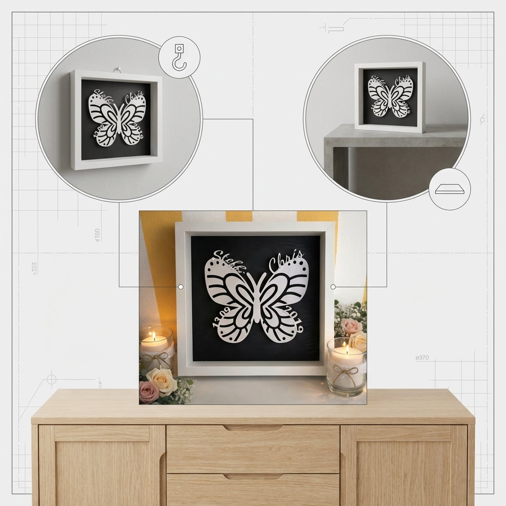 Personalisierter Schmetterling im Rahmen | 3D‑Druck Wanddeko & Geschenk