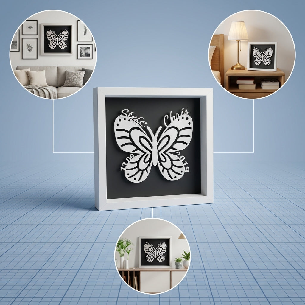 Personalisierter Schmetterling im Rahmen | 3D‑Druck Wanddeko & Geschenk