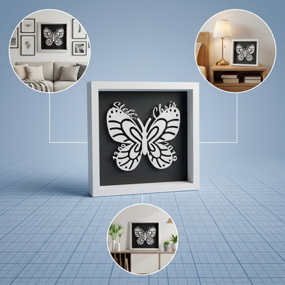 Personalisierter Schmetterling im Rahmen | 3D‑Druck Wanddeko & Geschenk
