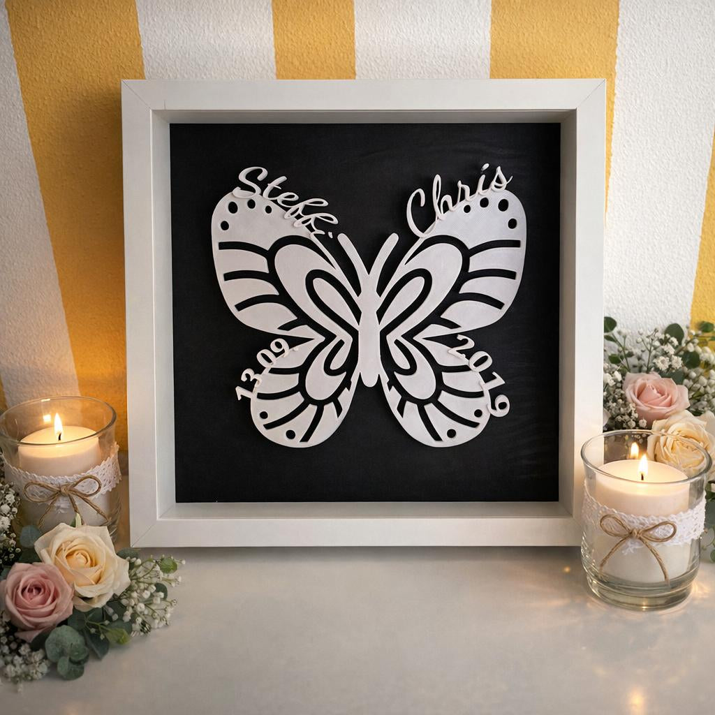 Personalisierter Schmetterling im Rahmen | 3D‑Druck Wanddeko & Geschenk