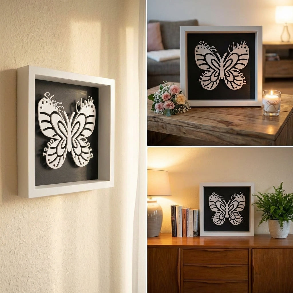 Personalisierter Schmetterling im Rahmen | 3D‑Druck Wanddeko & Geschenk